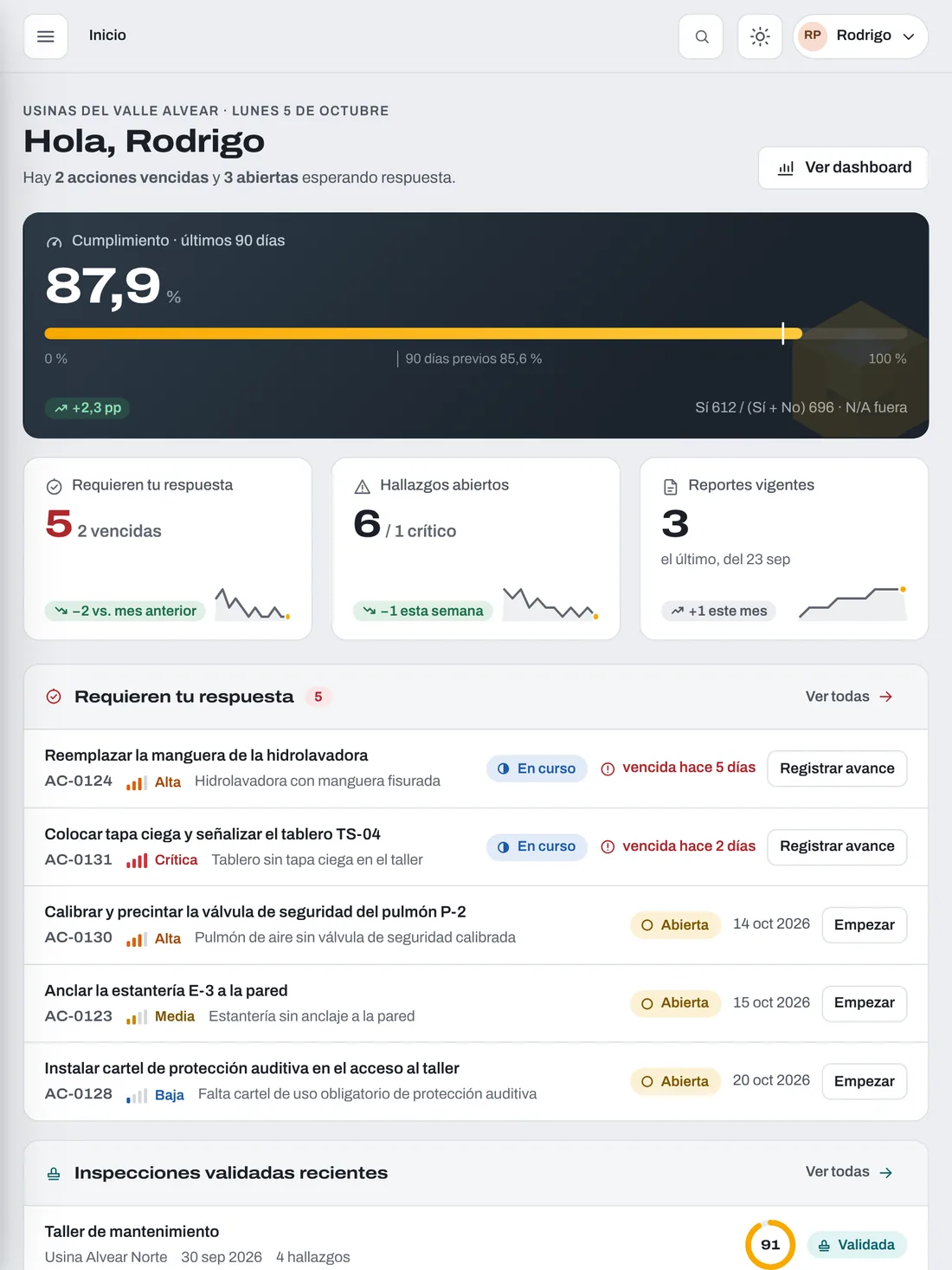 Portal del cliente en una tablet